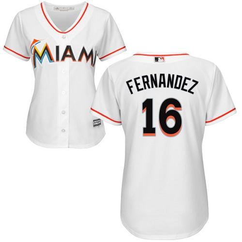 Marlins #16 Jose Fernandez White Women's Home Stitched MLB Jersey - Click Image to Close